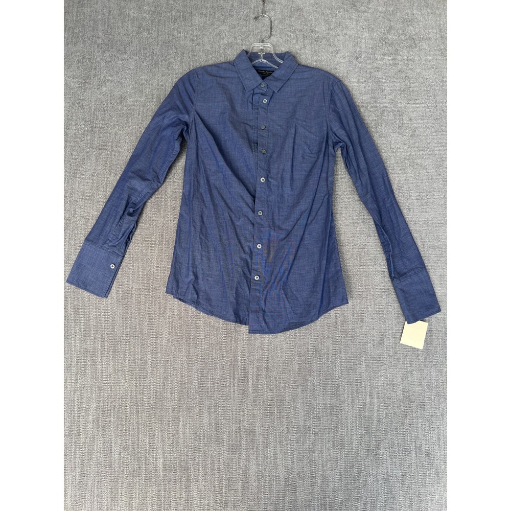 Banana Republic Riley Shirt Womens 0 Blue Long Sleeve Stretch Collared Button Up